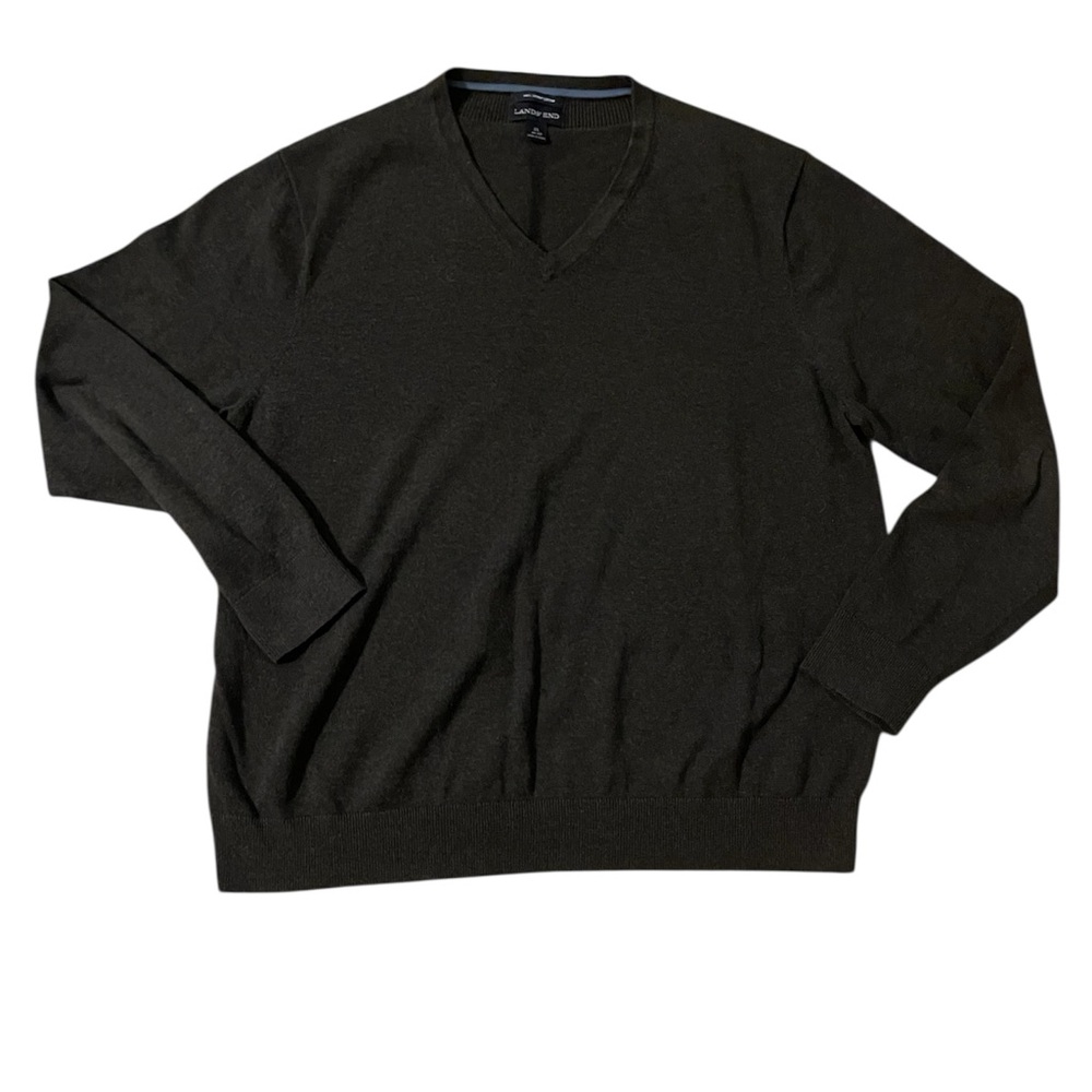Lands’‎ End Supima Cotton Sweater Dark Gray/Black Size XL